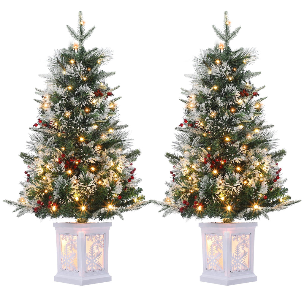 Flarhetoric 3FT Pre-Lit Snow Flocked Artificial Christmas Tree, 78 Warm White LEDs, 8 Lighting Modes, Red Berries, Easy Assembly, Tabletop Xmas Tree for Desk or Table Holiday Decor, Linen Base