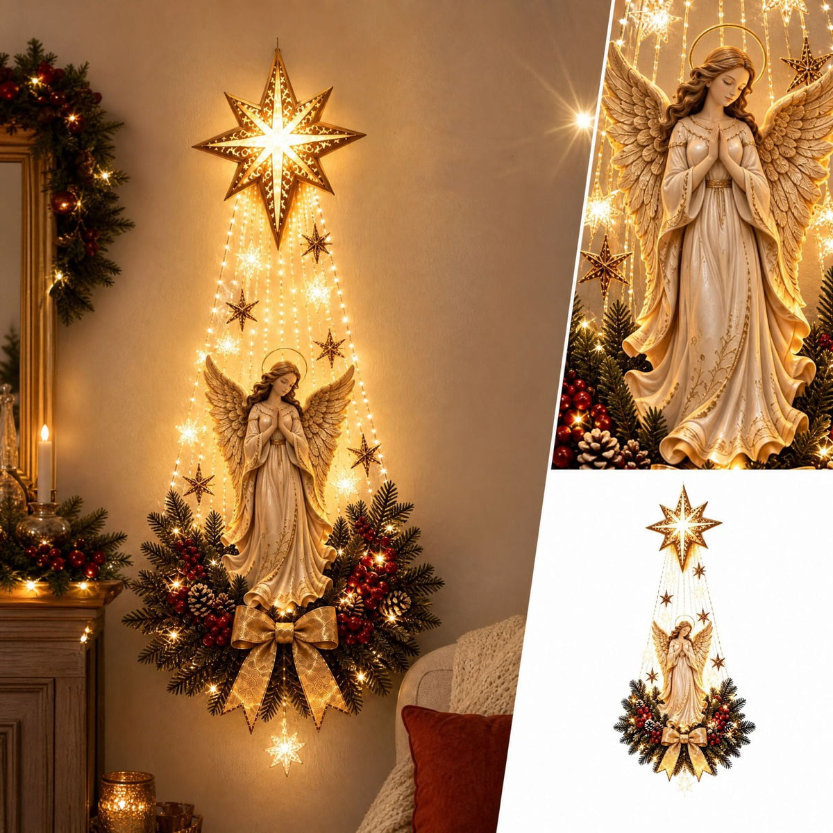 Christmas Staircase Banister Decor Set of 5 Lighted Santa Snow Scene Garland for Stair Railing Indoor Seasonal Home Ornament