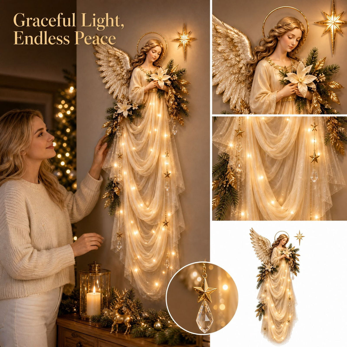 Christmas Staircase Banister Decor Set of 5 Lighted Santa Snow Scene Garland for Stair Railing Indoor Seasonal Home Ornament