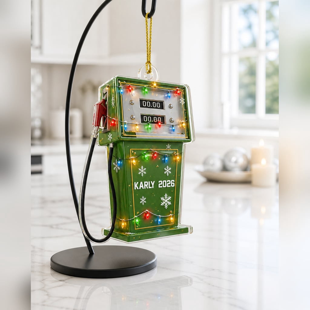 Ornament Vintage Gas Pump Christmas Light Tree Acrylic Hanging Decor for Holiday