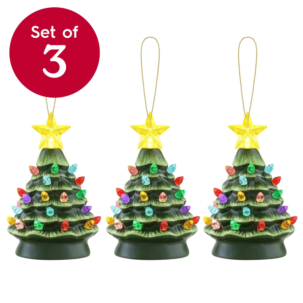 Mr. Christmas Ceramic Tree Ornaments - Silver, Set of 3