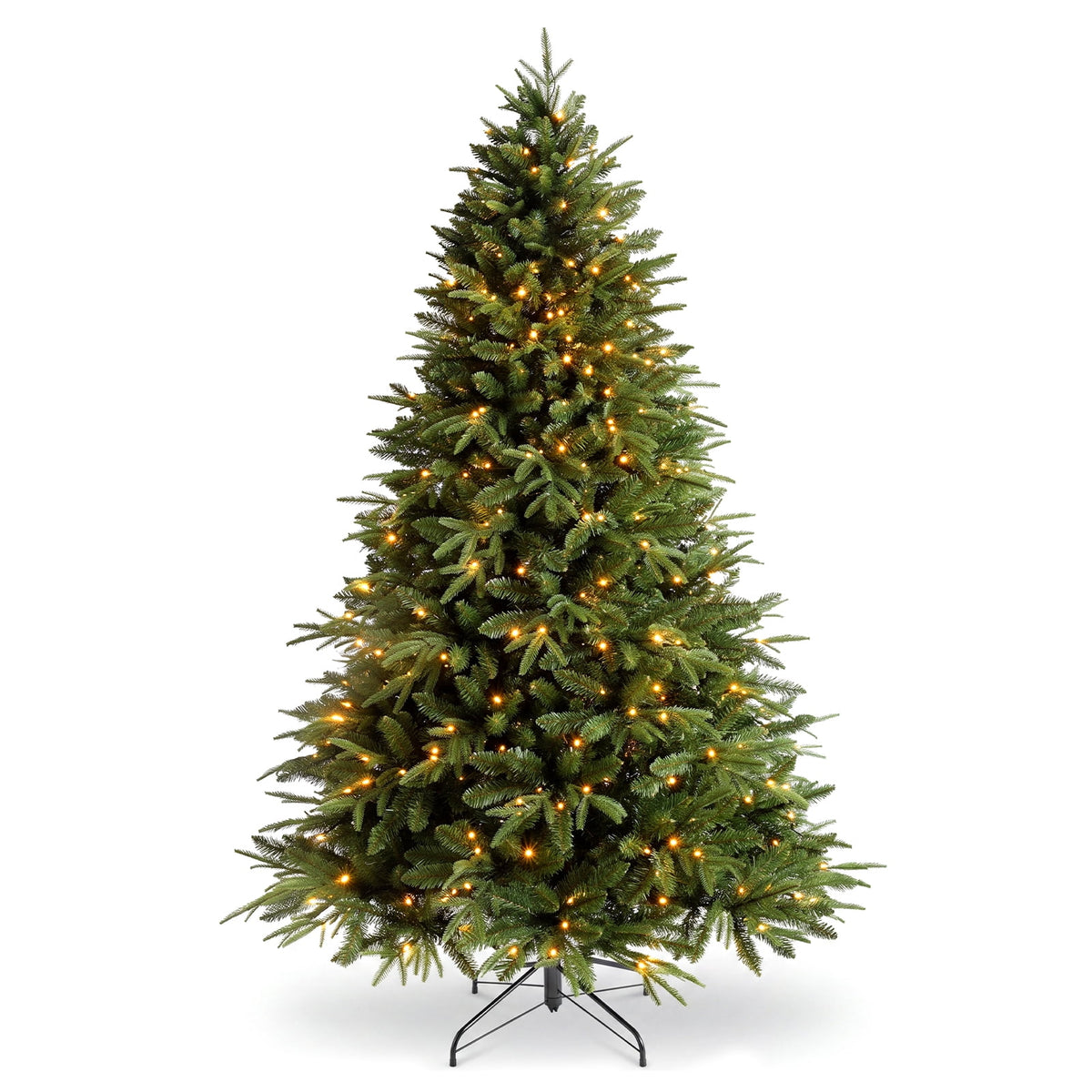 7ft Prelit Artificial Christmas Tree, 1300 PE/PVC Tips, Living Room Full Realistic Shape Spruce Xmas Tree with LED Lights, Foldable Metal Stand, Easy Assembly, for Home Office Holiday Decor