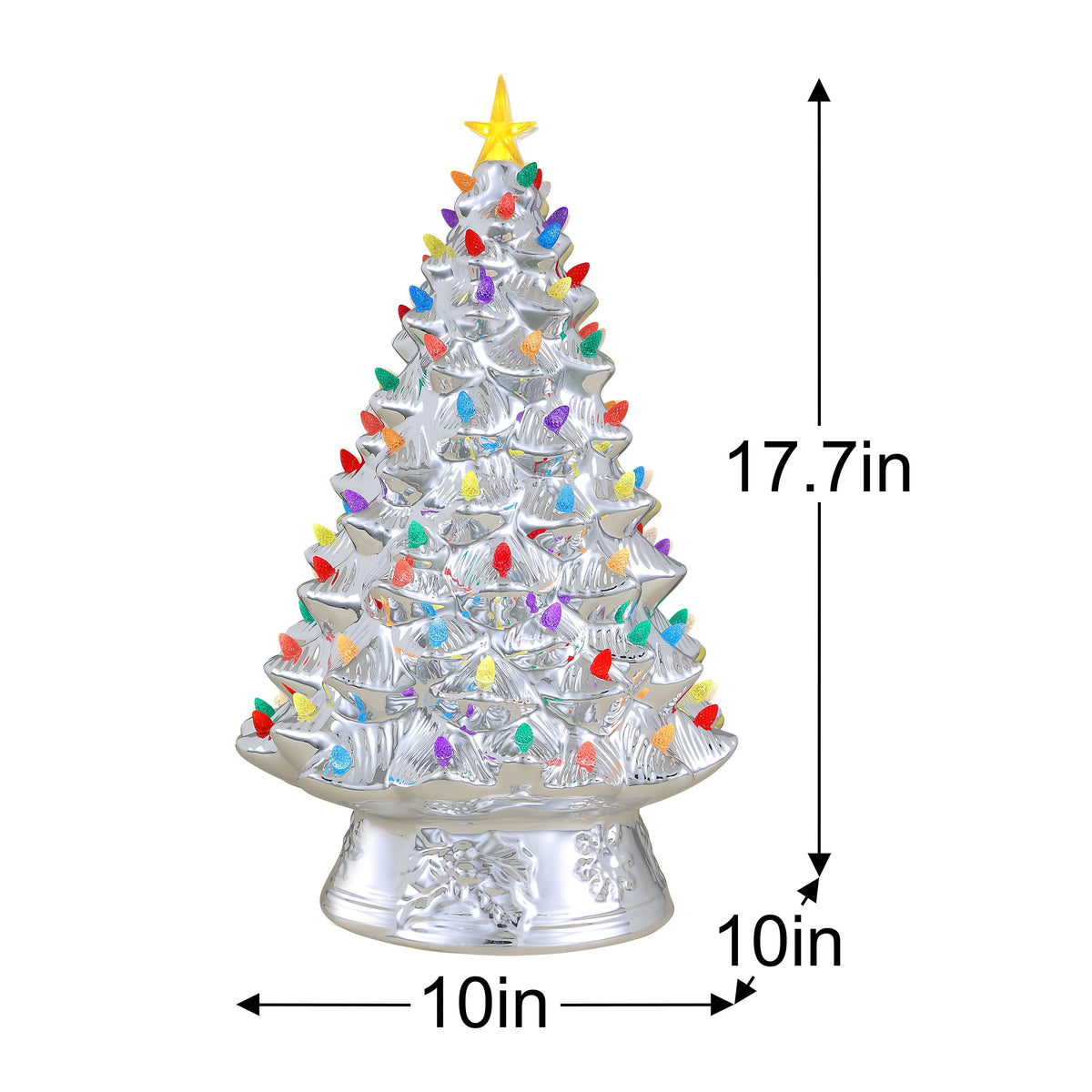 Mr. Christmas 18 in. Nostalgic Ceramic Tree - Silver with Multicolored Bulbs