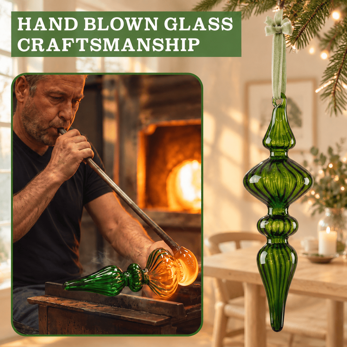 12 Burgundy Red Hand Blown Glass Finial Christmas Ornament Set