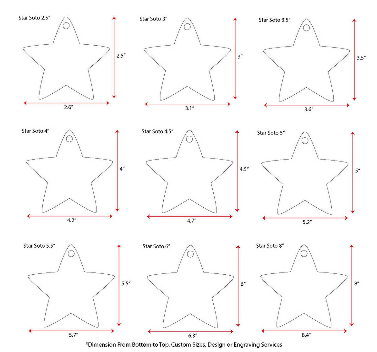 25 Units Acrylic Christmas Ornaments Star Soto 1/8" Thick - Clear or Solid Color - (Size 5") Made in USA