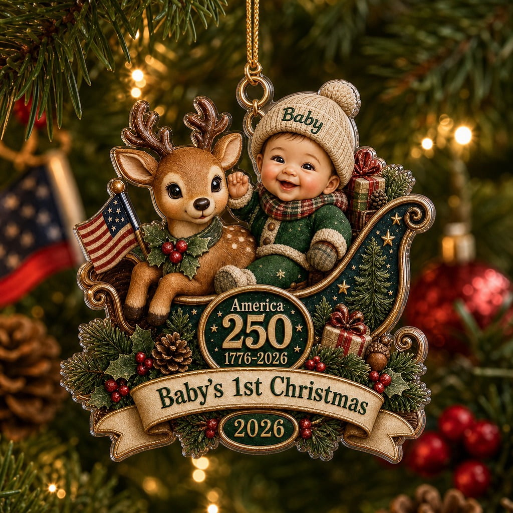 Personalized Acrylic Ornament Baby First Christmas Deer 2026
