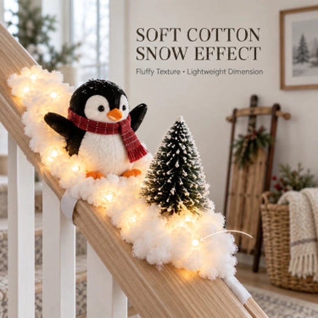 5Pack Penguin Christmas Stair Snow Decor Set,Festive Railing Accent with Playful Winter Scene,