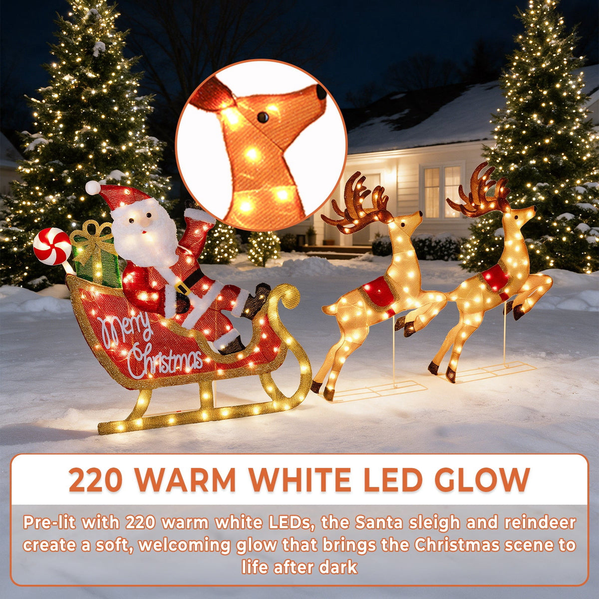 ROMSWI 2pc Iron Christmas Ornament Decoration Pop-up Hanging for Xmas Outdoor Holiday w/230 LED Light Assorted Colors - 30" & 24" Set