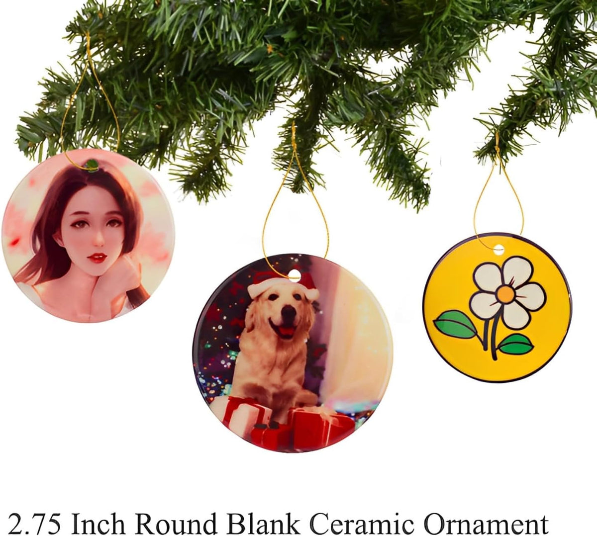 100 Pack Blank Ceramic Ornament Christmas Tree Decor Disc Ornament for Sublimation Sublimation Blanks Blank Ceramic OrnamentsBulk (2.75" Round) (100)