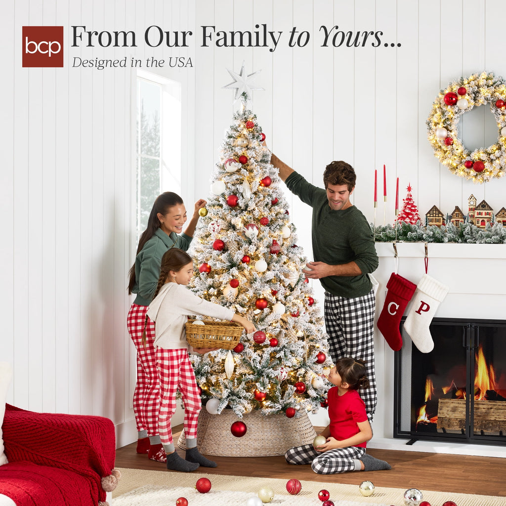 Best Choice Products 6ft Artificial Christmas Tree w/ Twinkling Lights, Full Flocked Pre-Lit Pine, 250 Lights