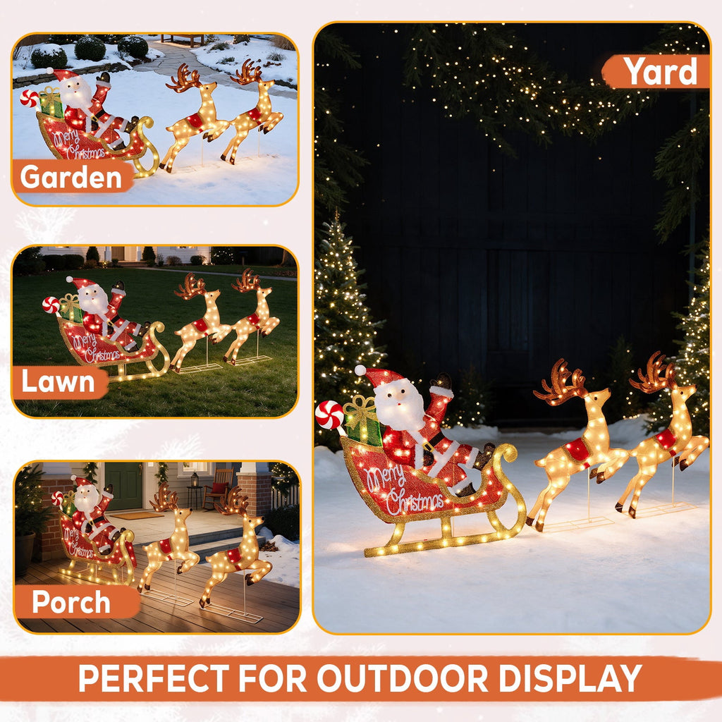 ROMSWI 2pc Iron Christmas Ornament Decoration Pop-up Hanging for Xmas Outdoor Holiday w/230 LED Light Assorted Colors - 30" & 24" Set
