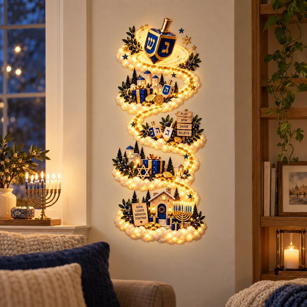 Christmas Staircase Banister Decor Set of 5 Lighted Santa Snow Scene Garland for Stair Railing Indoor Seasonal Home Ornament