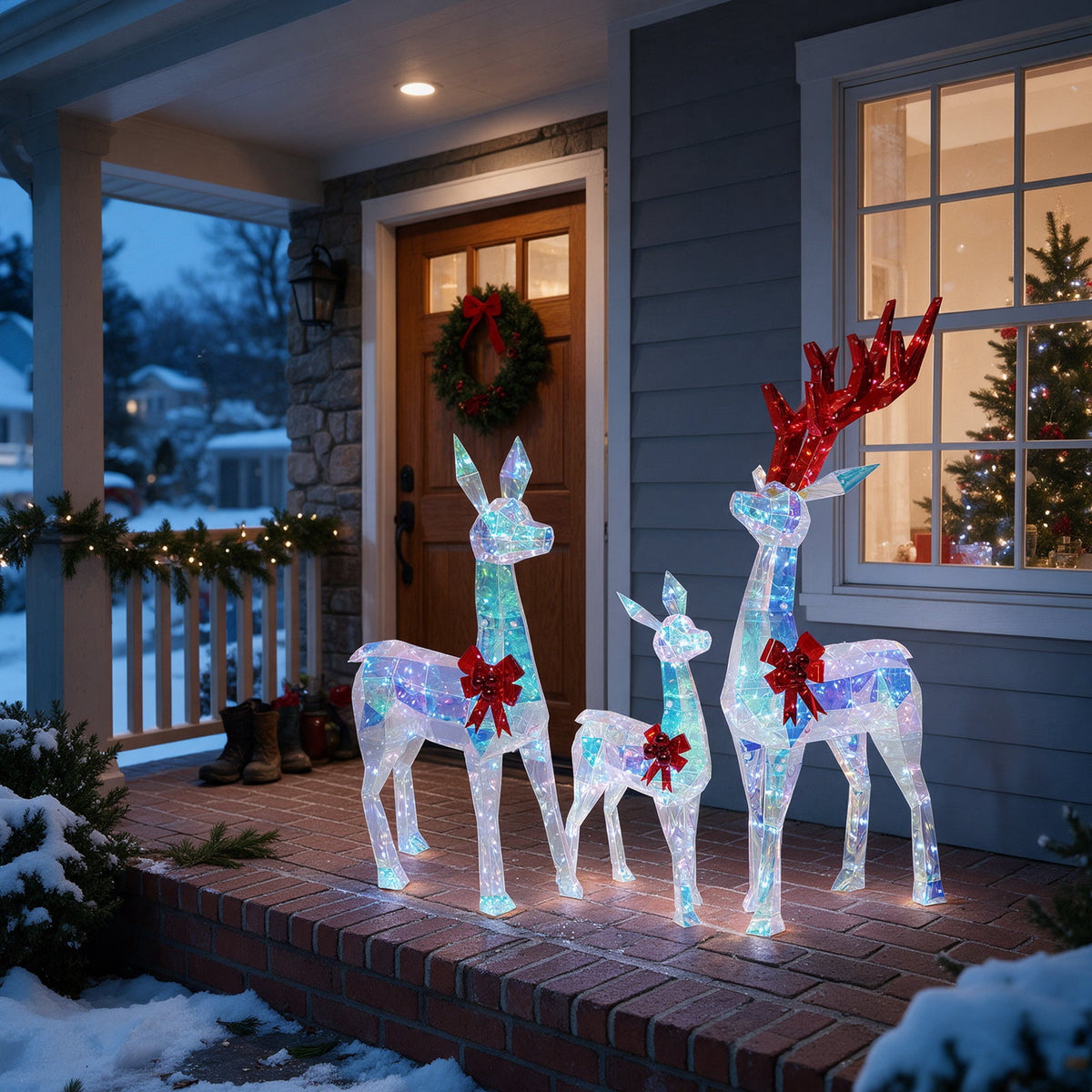 ROMSWI 2pc Iron Christmas Ornament Decoration Pop-up Hanging for Xmas Outdoor Holiday w/230 LED Light Assorted Colors - 30" & 24" Set