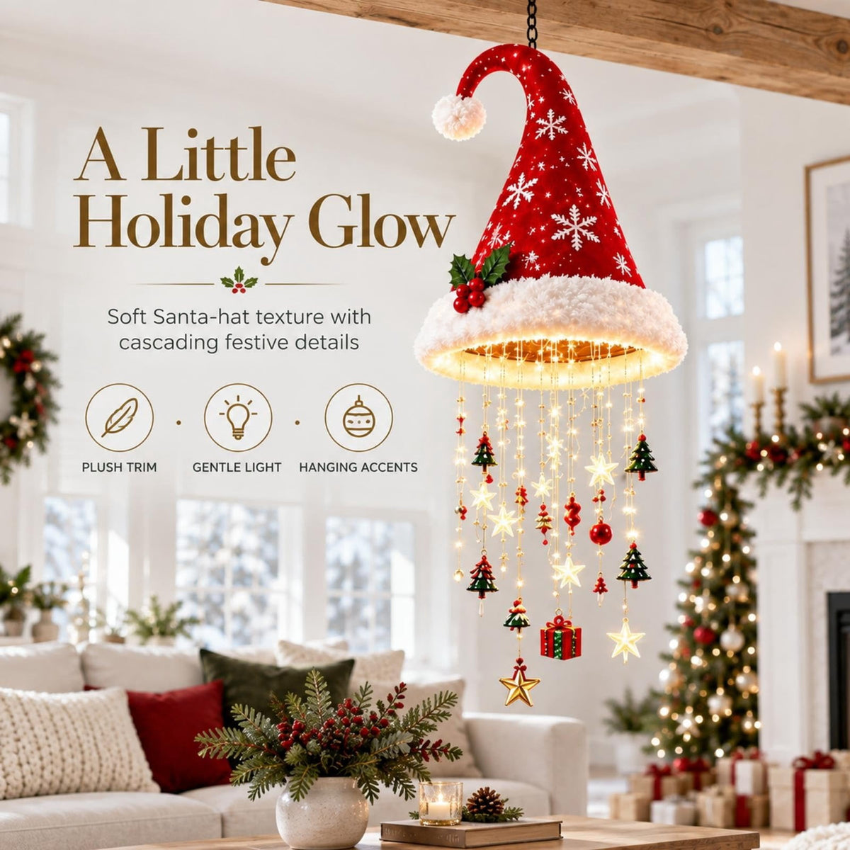 Lighted Santa Hat Hanging Chandelier Christmas Hat Lamp Decoration Indoor