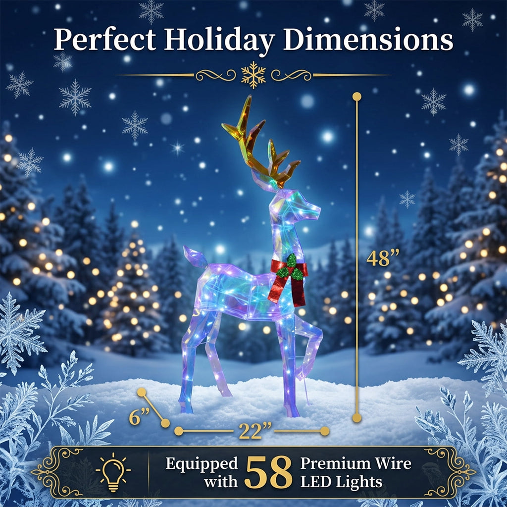 48" 3-Piece 2.5D Colorful Lighted Christmas Deer Family Outdoor Decorations, Clear-Look Reindeer Set with 145 Lights, Gold Antlers, Stakes and Zip Ties for Yard Lawn Porch Garden Holiday Decor