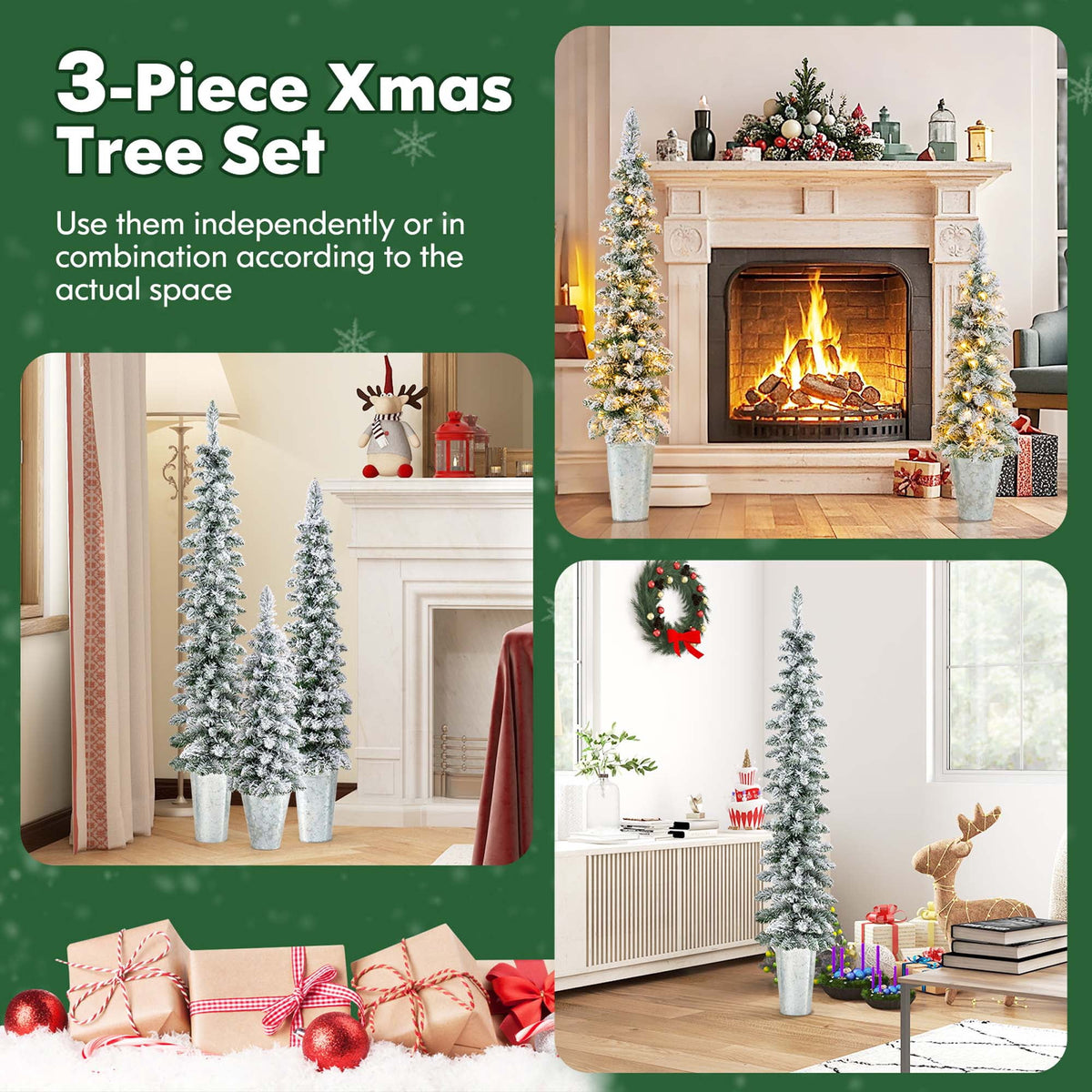 Costway 3' 4' 5' Artificial Christmas Tree Set with 30 + 50 + 70 LED Lights Holiday Decoration Tree