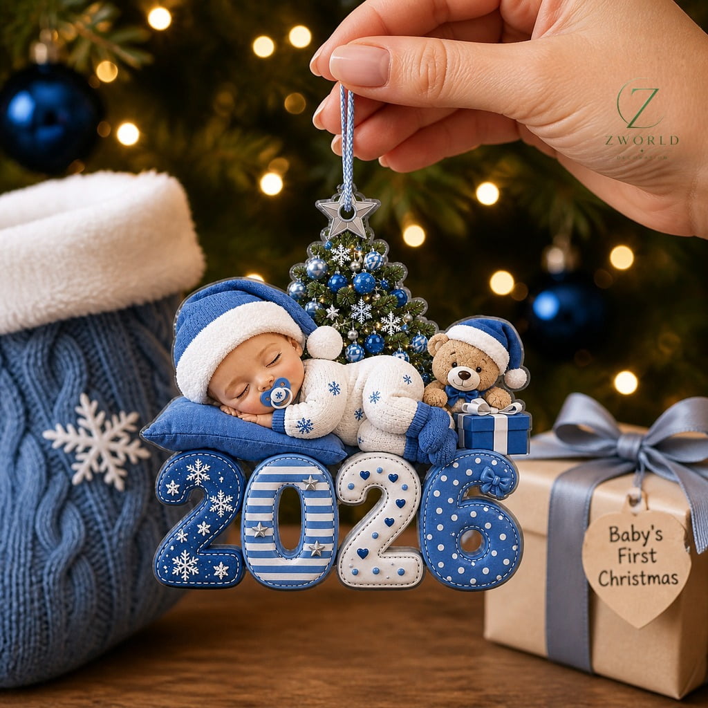 First Christmas Acrylic Ornament 2026 Blue Snowflake Keepsake