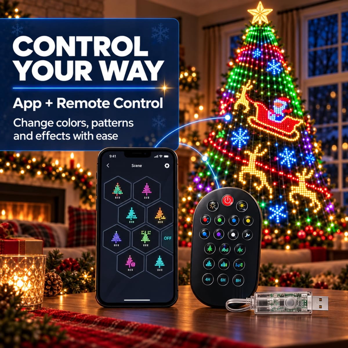 Christmas Lights, Smart Christmas Tree Lights, Smart Animated Christmas Tree Lights App Controlled