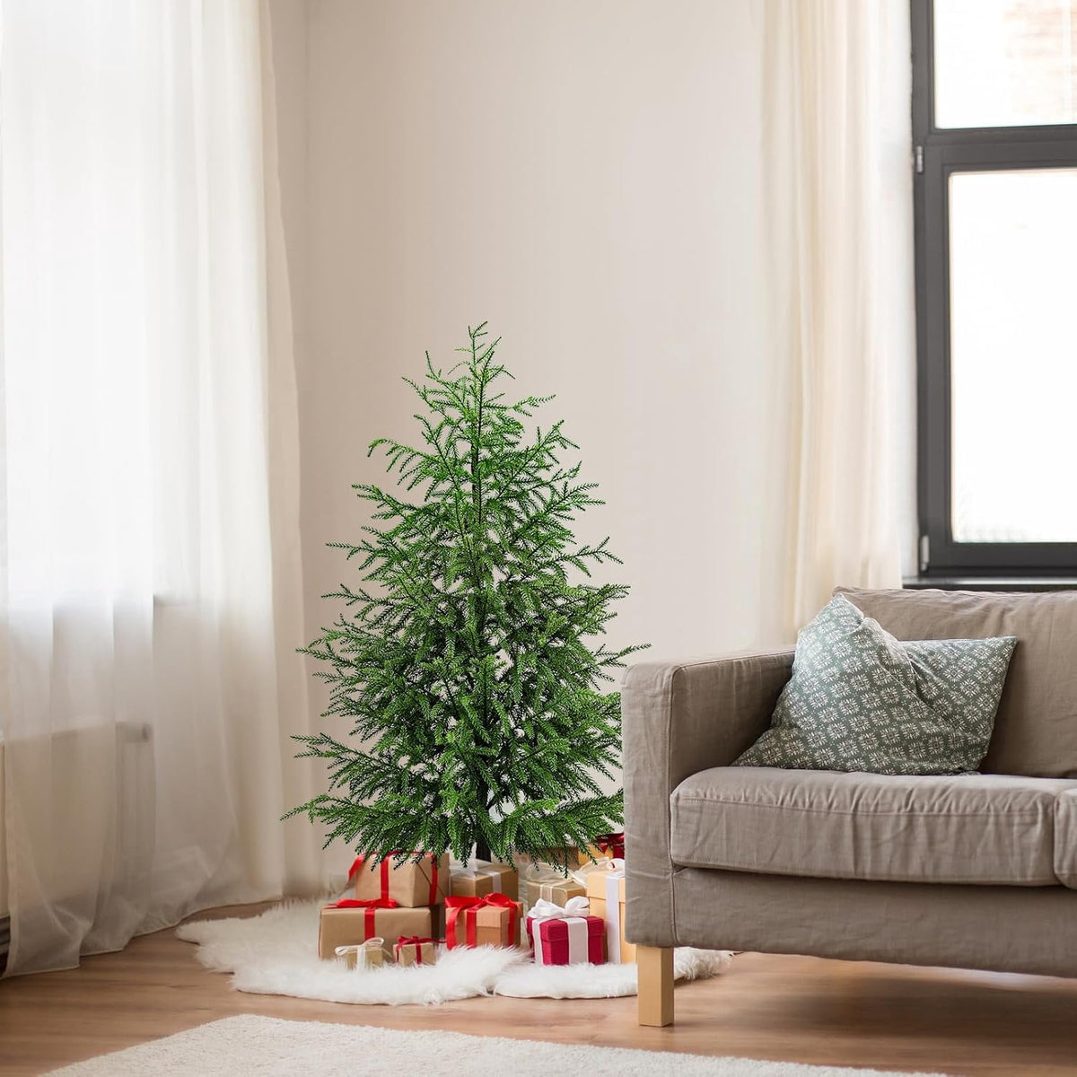 2 Set 4FT Lifelike Touch Artificial Cedar Topiary Trees for Front Porch | Fake Christmas Trees, Faux Potted Plants, UV Resistant Fake Greenery, for Front Door Garden Outdoor Farmhouse Home Decoration