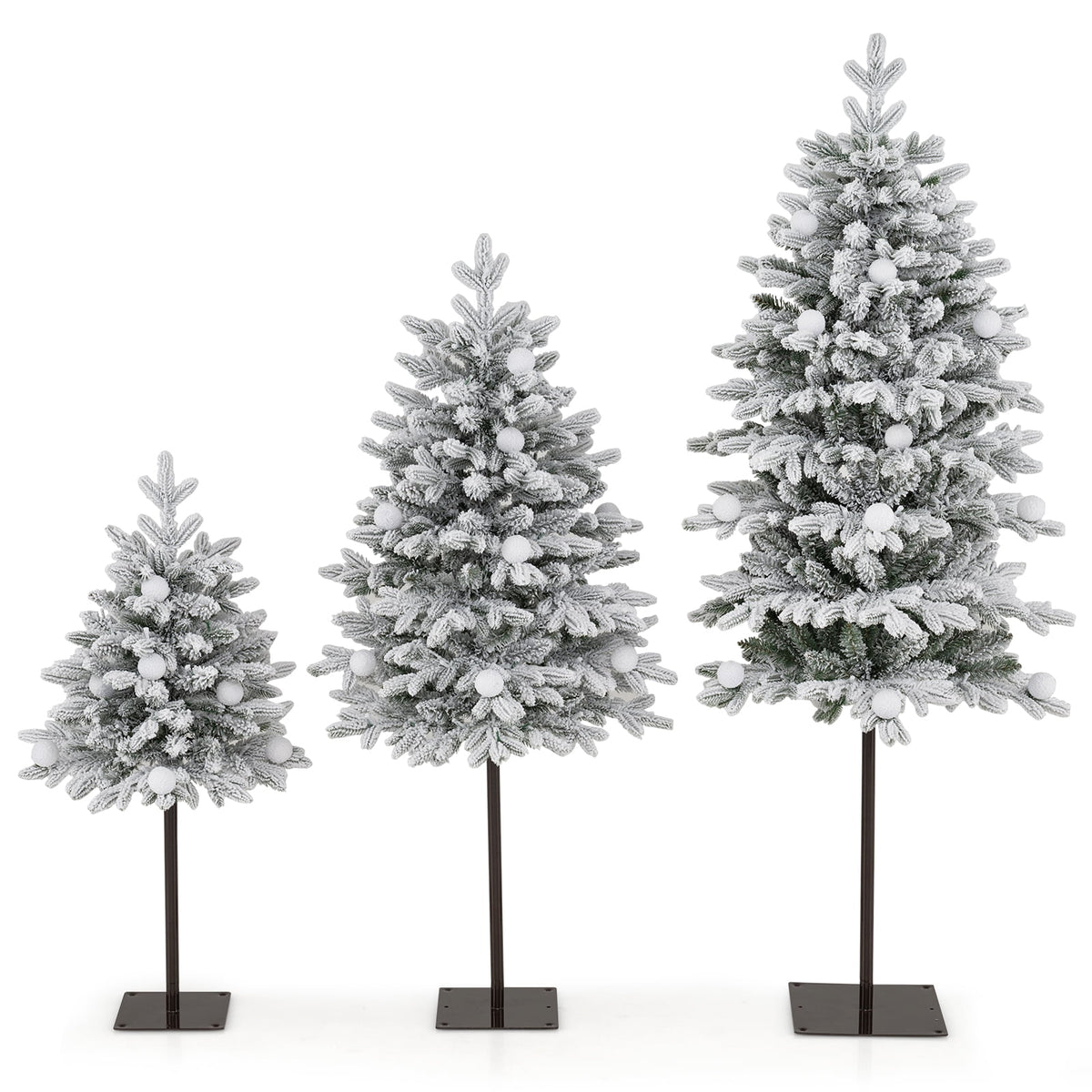 Costway Pre-Lit Christmas Tree Set of 3 Slim Artificial Lighted Xmas Decoration 3/4/5 FT