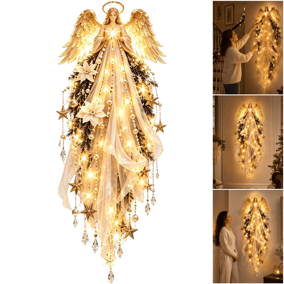 Christmas Staircase Banister Decor Set of 5 Lighted Santa Snow Scene Garland for Stair Railing Indoor Seasonal Home Ornament