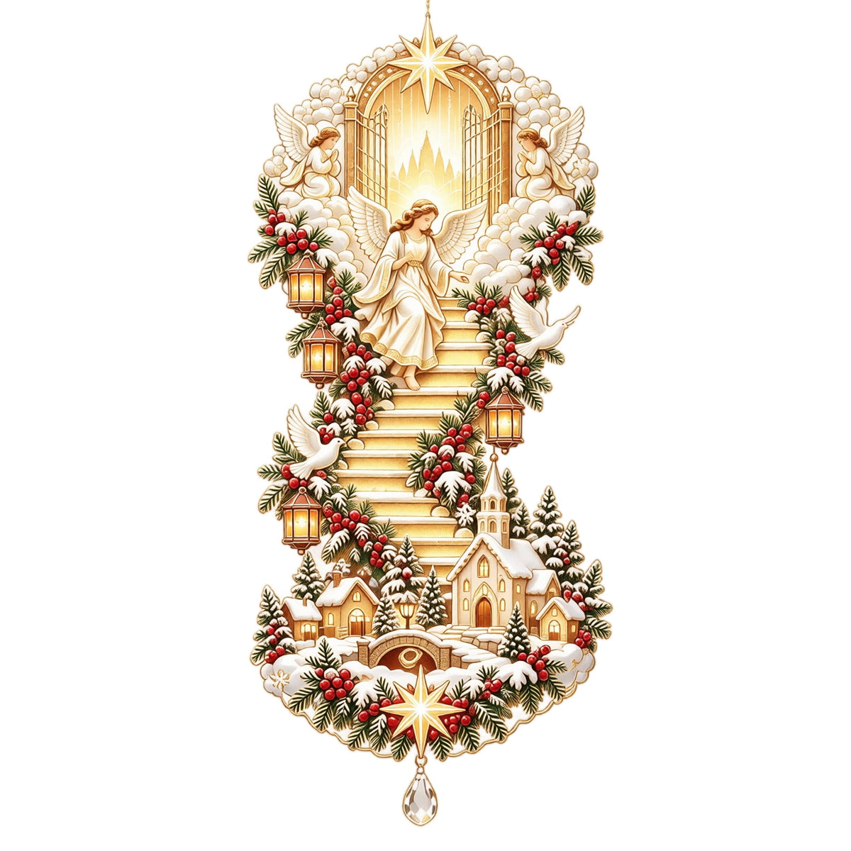 Christmas Staircase Banister Decor Set of 5 Lighted Santa Snow Scene Garland for Stair Railing Indoor Seasonal Home Ornament