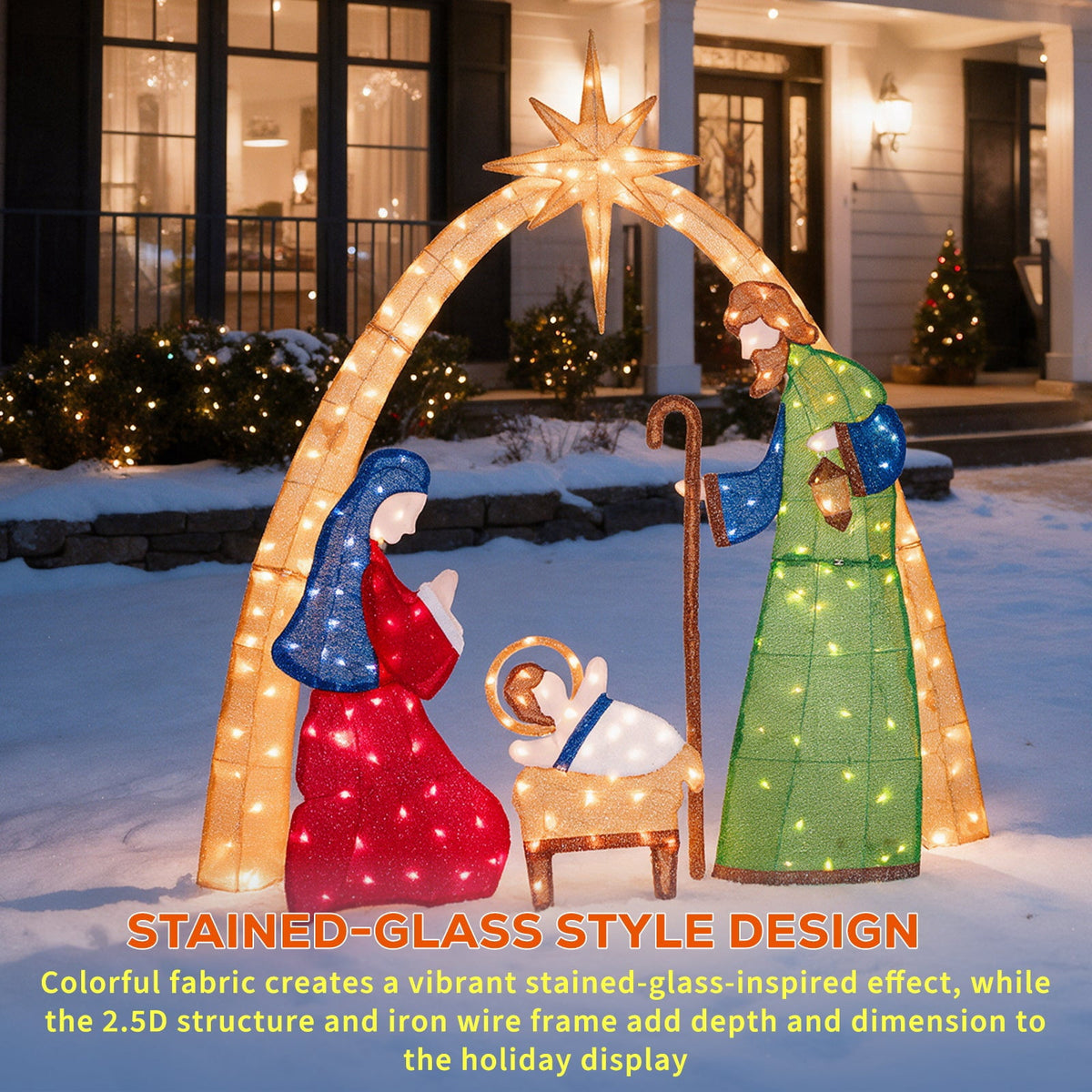 ROMSWI 2pc Iron Christmas Ornament Decoration Pop-up Hanging for Xmas Outdoor Holiday w/230 LED Light Assorted Colors - 30" & 24" Set