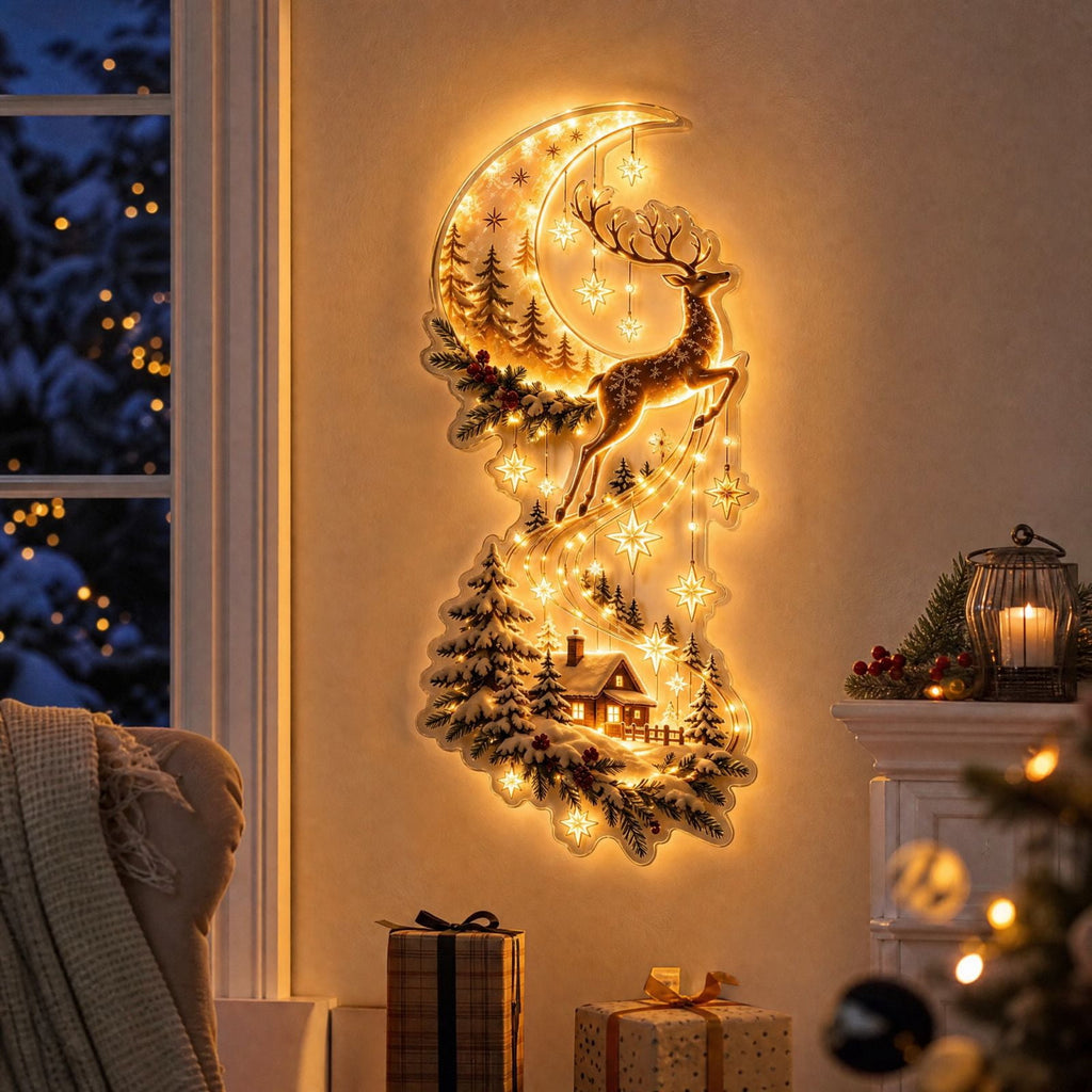 Christmas Staircase Banister Decor Set of 5 Lighted Santa Snow Scene Garland for Stair Railing Indoor Seasonal Home Ornament