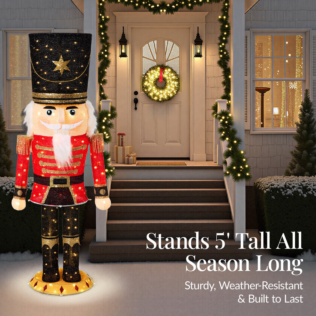 Best Choice Products Christmas Nutcracker 5ft Pop upLighted Large Holiday Decoration w/150 Pre-Lit Twinkling LED lights