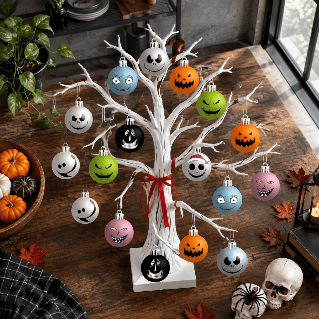 16-Piece 2.36 Inch Spooky Christmas Ornament Ball Set, Jack and Sally Gothic Theme
