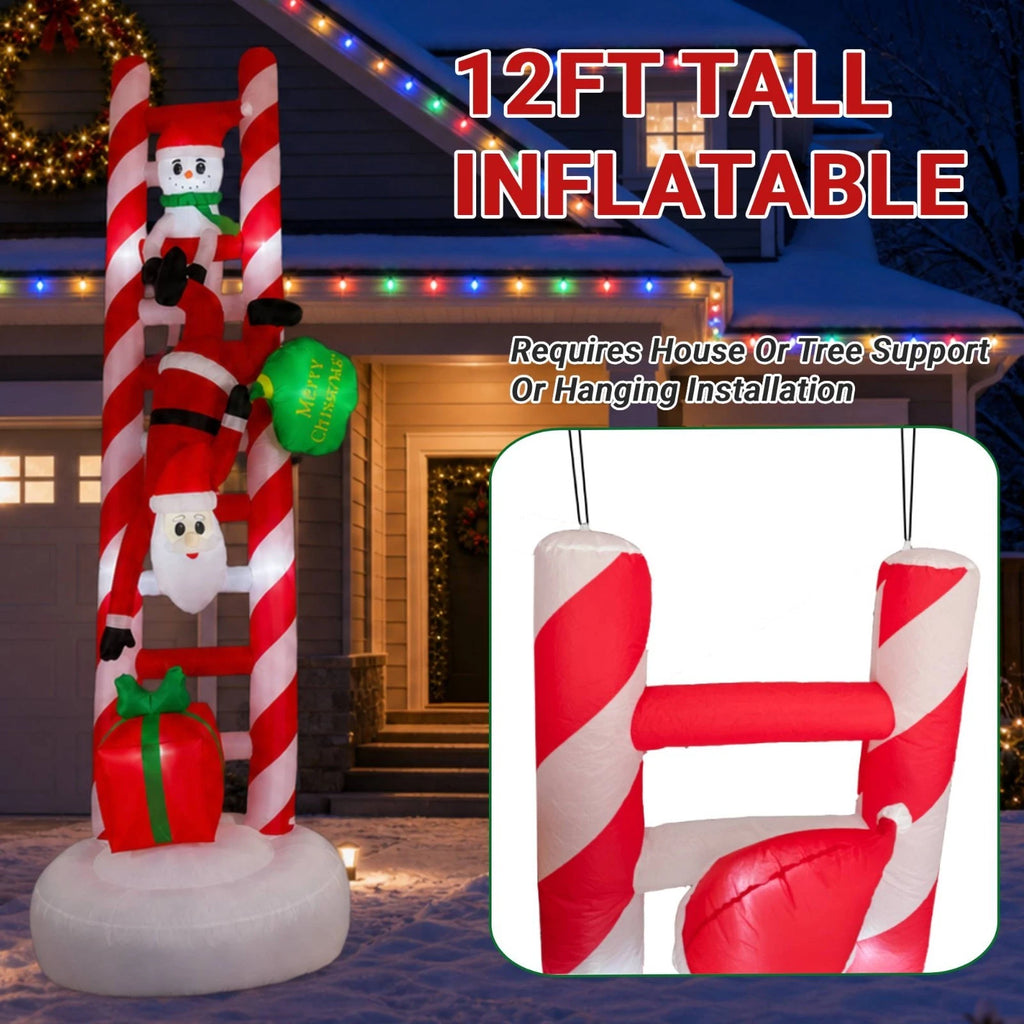 12FT Giant Christmas Inflatables Outdoor Decorations, Giant Christmas Blow up Ladder Built in LED Lights, Xmas Inflatable Decor Holiday Party Yard Garden Lawn
