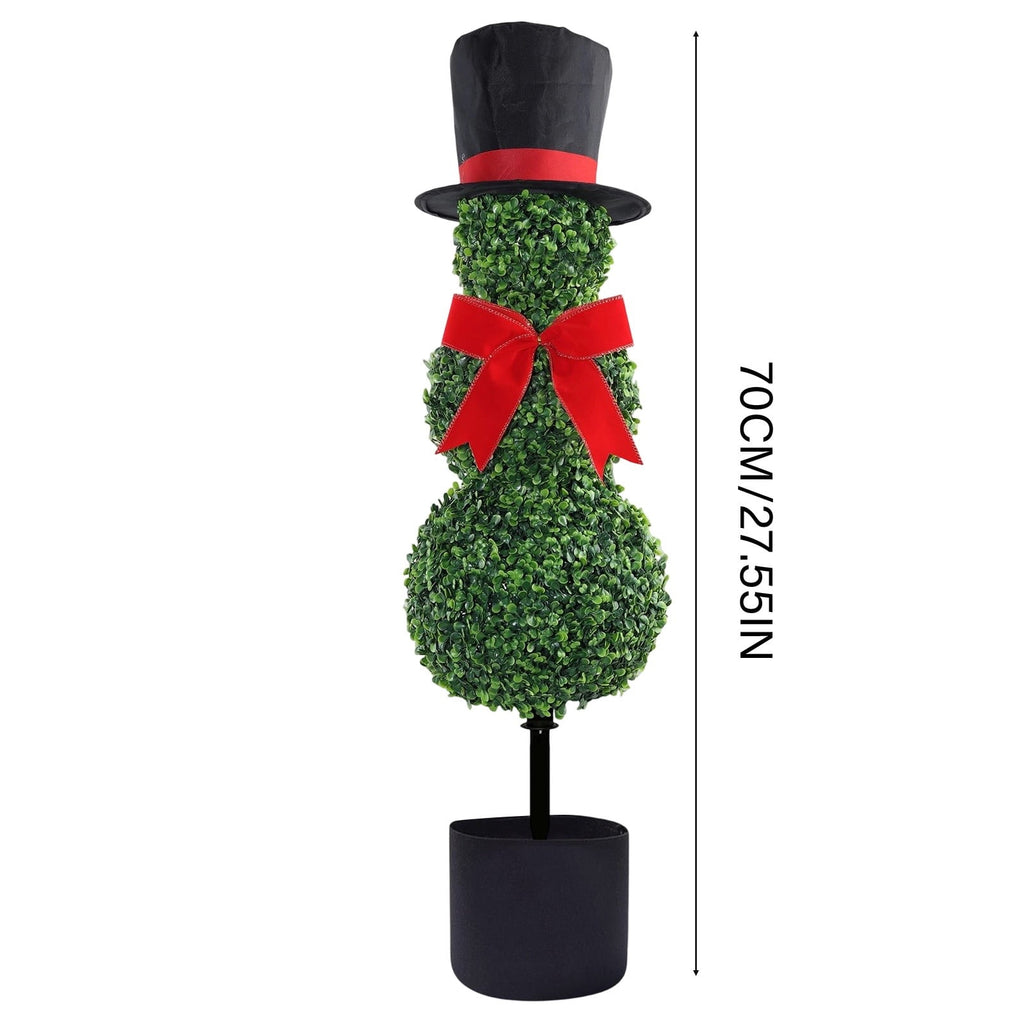 Christmas Snowman Topiary, Artificial Snowman Shaped Boxwood Tree with Santa Hat, Topiary for Outdoor Indoor Porch Decor Holiday Home and Garden Styling