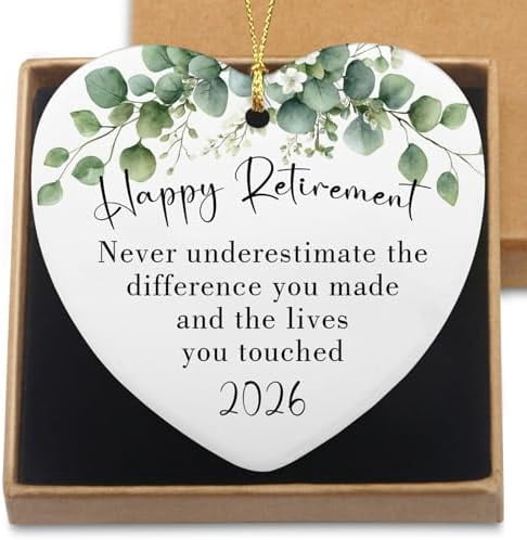 Pack 5 Happy Retirement 2026 Double Sided Ceramic Ornament, Retirement Gift for Teacher Nurse Coworker and Women, Christmas Tree Decor