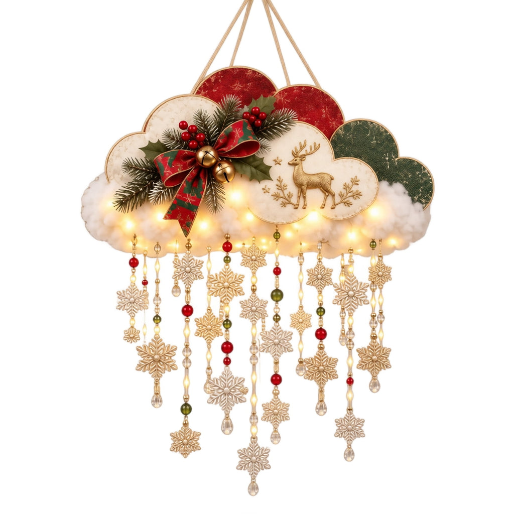Christmas Staircase Banister Decor Set of 5 Lighted Santa Snow Scene Garland for Stair Railing Indoor Seasonal Home Ornament