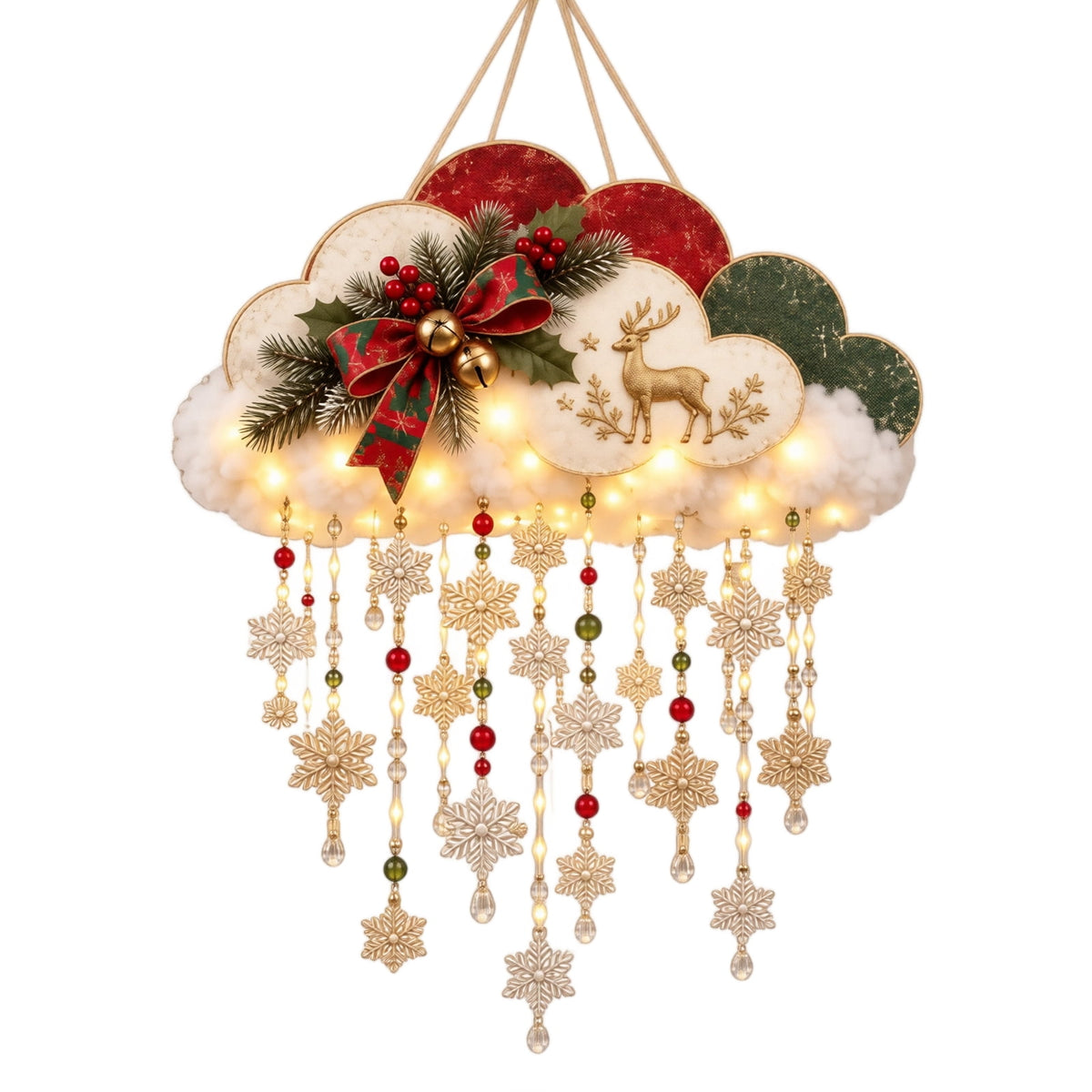 Christmas Staircase Banister Decor Set of 5 Lighted Santa Snow Scene Garland for Stair Railing Indoor Seasonal Home Ornament