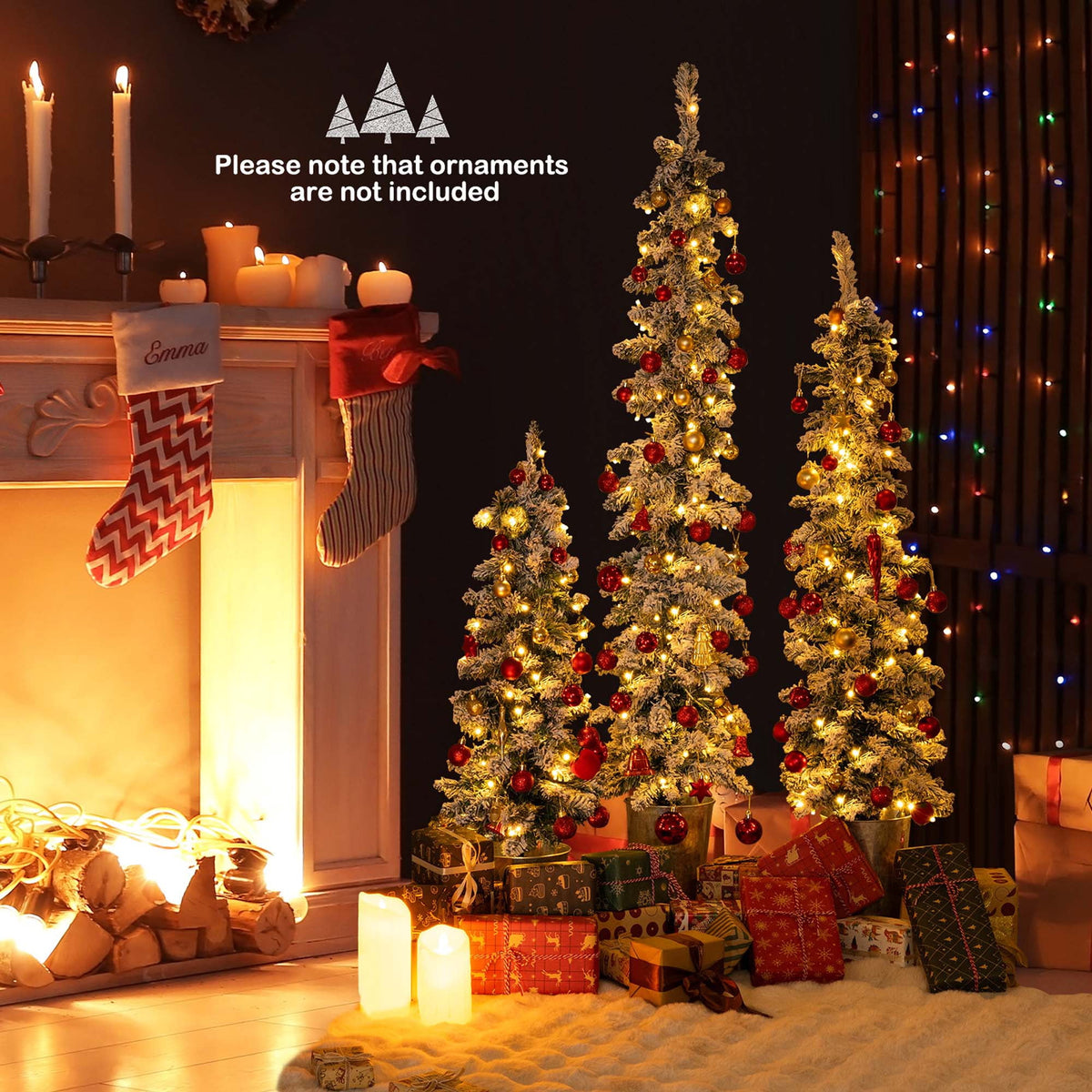 Costway 3' 4' 5' Artificial Christmas Tree Set with 30 + 50 + 70 LED Lights Holiday Decoration Tree