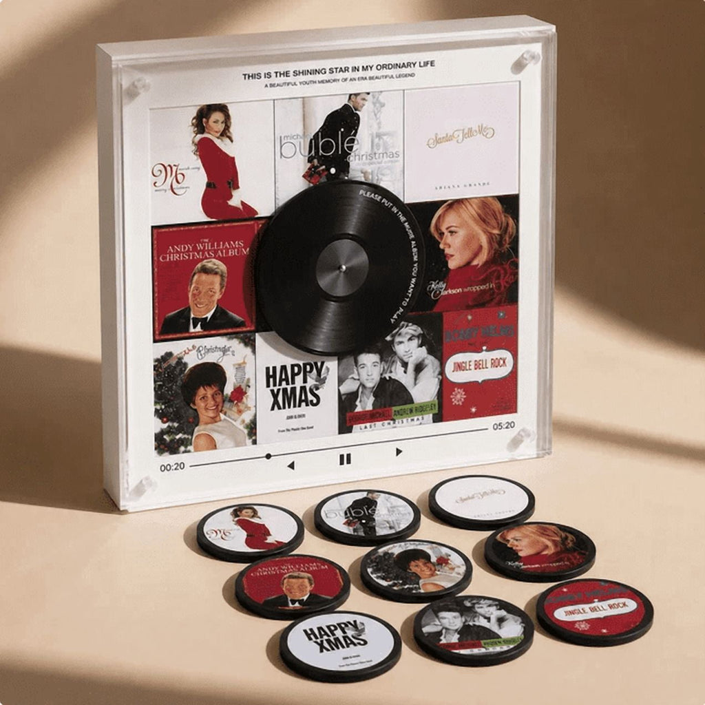 Christmas Music Refrigerator Stickers, Playable Magnetic Discs With Music Player Unit, Interactive Xmas Fridge Decor, Novelty Gift For Family Holiday Gatherings (B)
