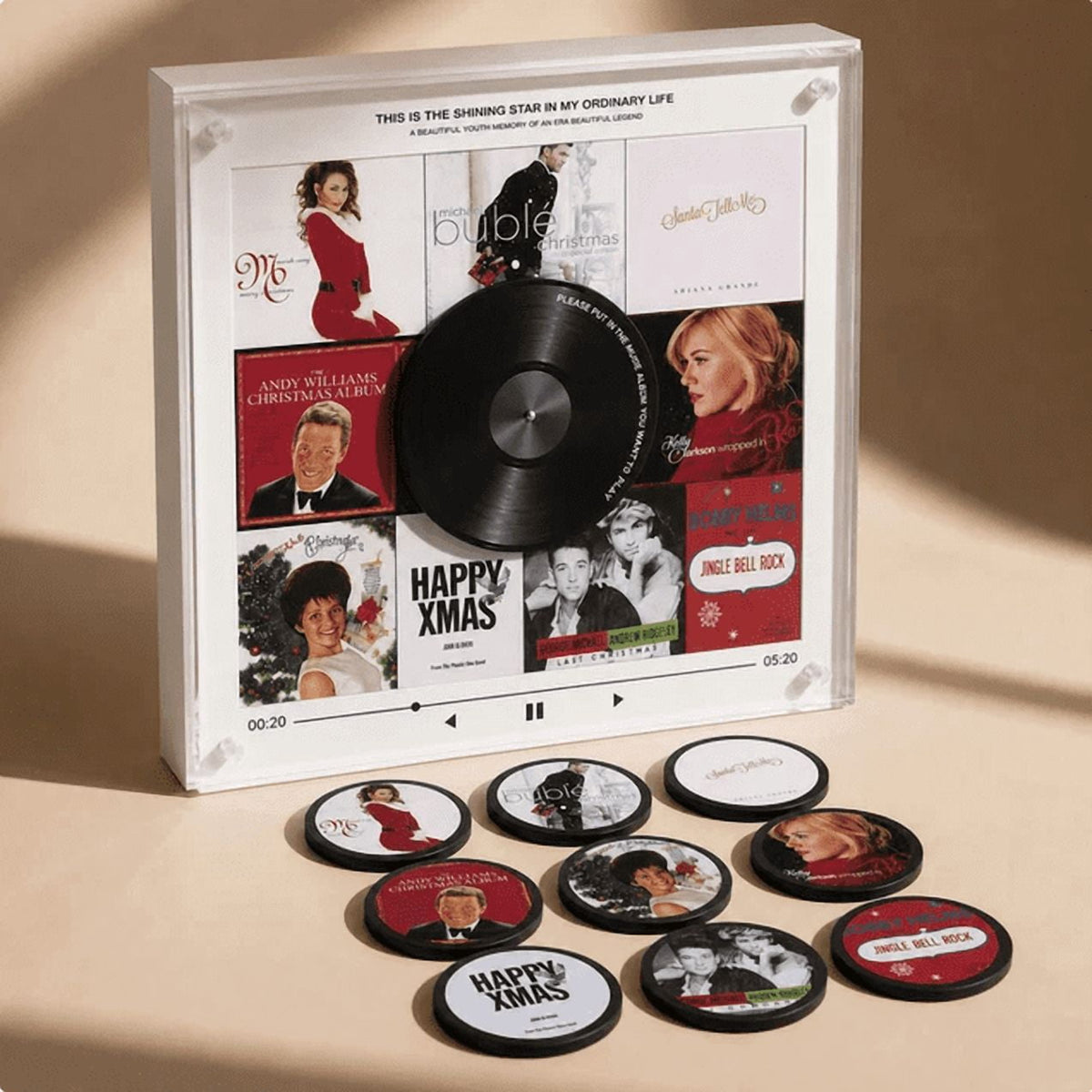 Christmas Music Refrigerator Stickers, Playable Magnetic Discs With Music Player Unit, Interactive Xmas Fridge Decor, Novelty Gift For Family Holiday Gatherings (B)