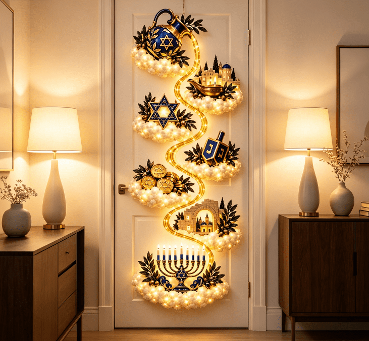 Christmas Staircase Banister Decor Set of 5 Lighted Santa Snow Scene Garland for Stair Railing Indoor Seasonal Home Ornament