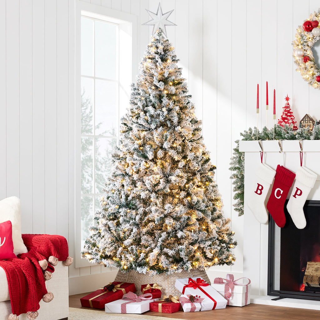 Best Choice Products 6ft Artificial Christmas Tree w/ Twinkling Lights, Full Flocked Pre-Lit Pine, 250 Lights