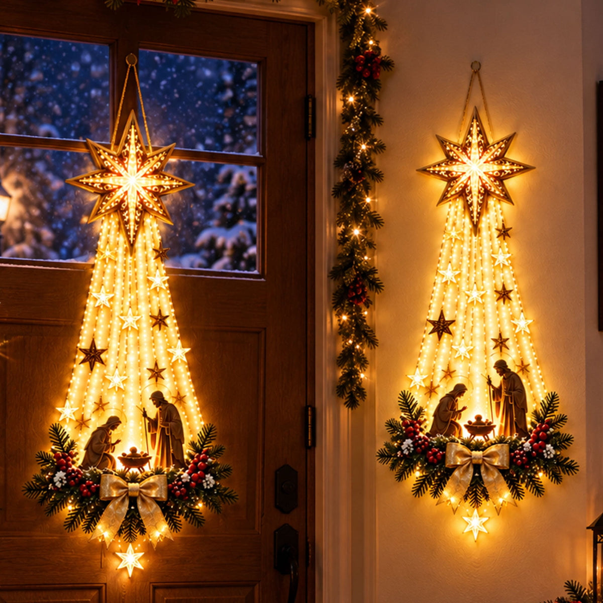 Christmas Decor,Lighted Nativity Bethlehem Star Wall Decor – Warm LED Star Lights, Gold, Indoor & Outdoor Christmas Wall Hanging