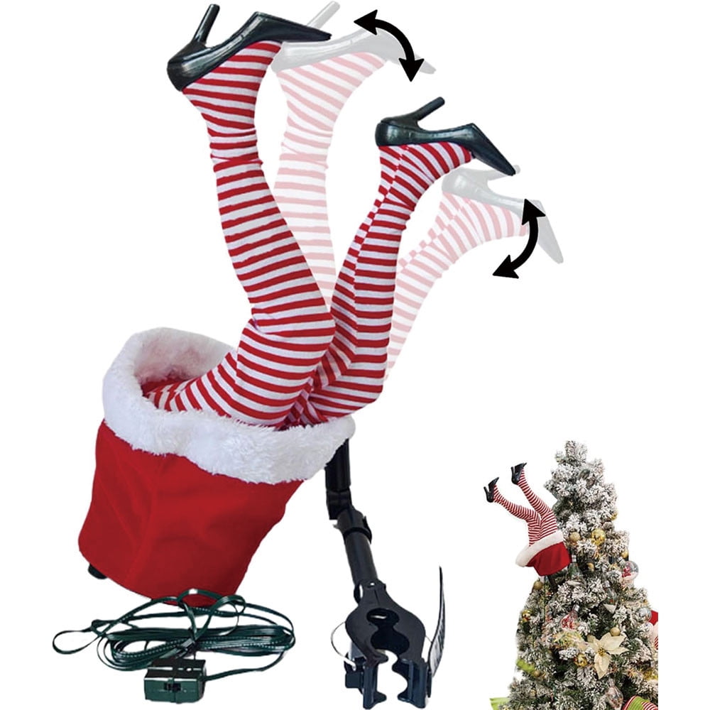 3Pcs Christmas Decroations, Santa Legs for Christmas Tree, Christmas Tree Swinging & Kicking Legs, Funny Santa Stuffed Leg Stuck in Tree Topper for Christmas Tree Decor & Home New Year Party Decor