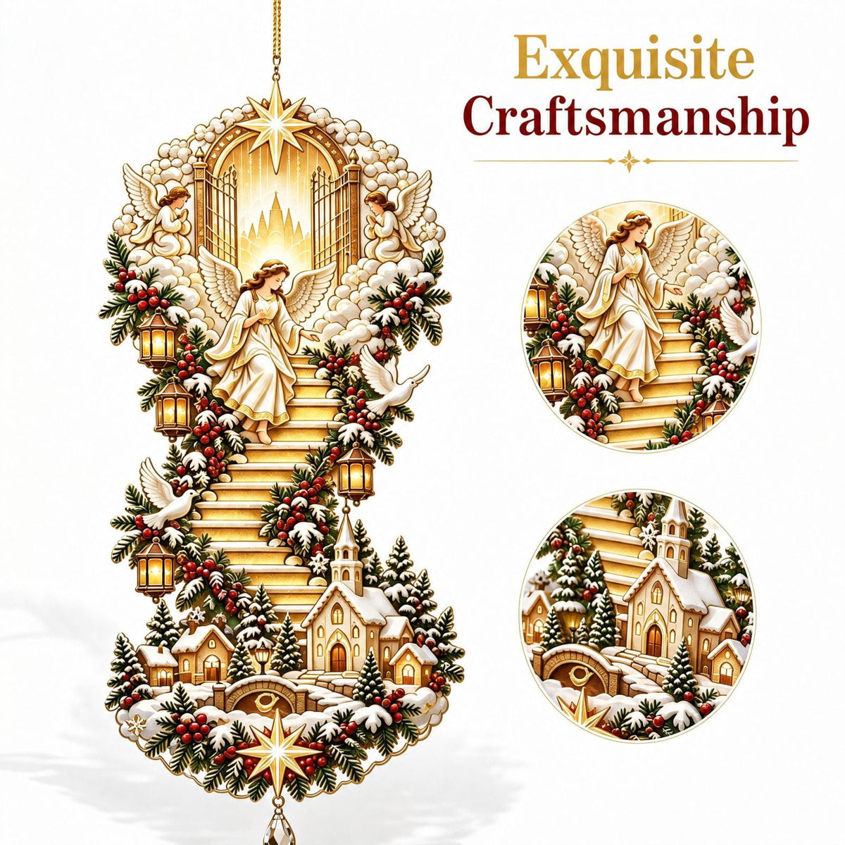 5Pcs Lighted Santa Christmas Stair Railing Decor Snow Scene Staircase Banister Garland with Warm Lights for Indoor Holiday