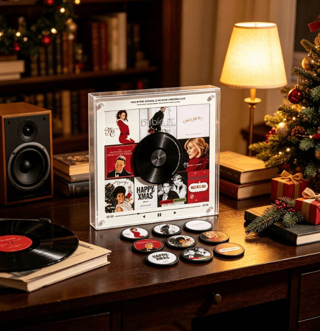 Christmas Music Refrigerator Stickers, Playable Magnetic Discs With Music Player Unit, Interactive Xmas Fridge Decor, Novelty Gift For Family Holiday Gatherings (B)