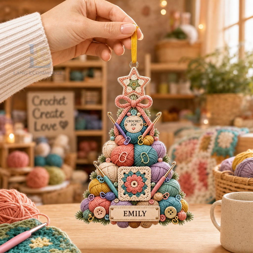 Christmas Ornament Acrylic Personalized Crochet Tree Hanging Ornament for Crocheters