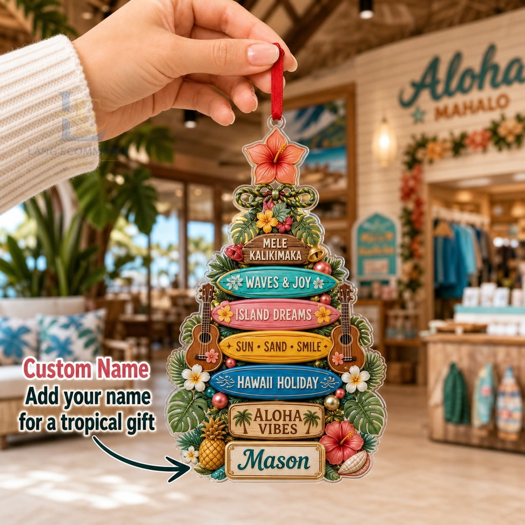 Christmas Ornament Acrylic Personalized Hawaii Style Tree Hanging Gift for Tropical Holiday Decor