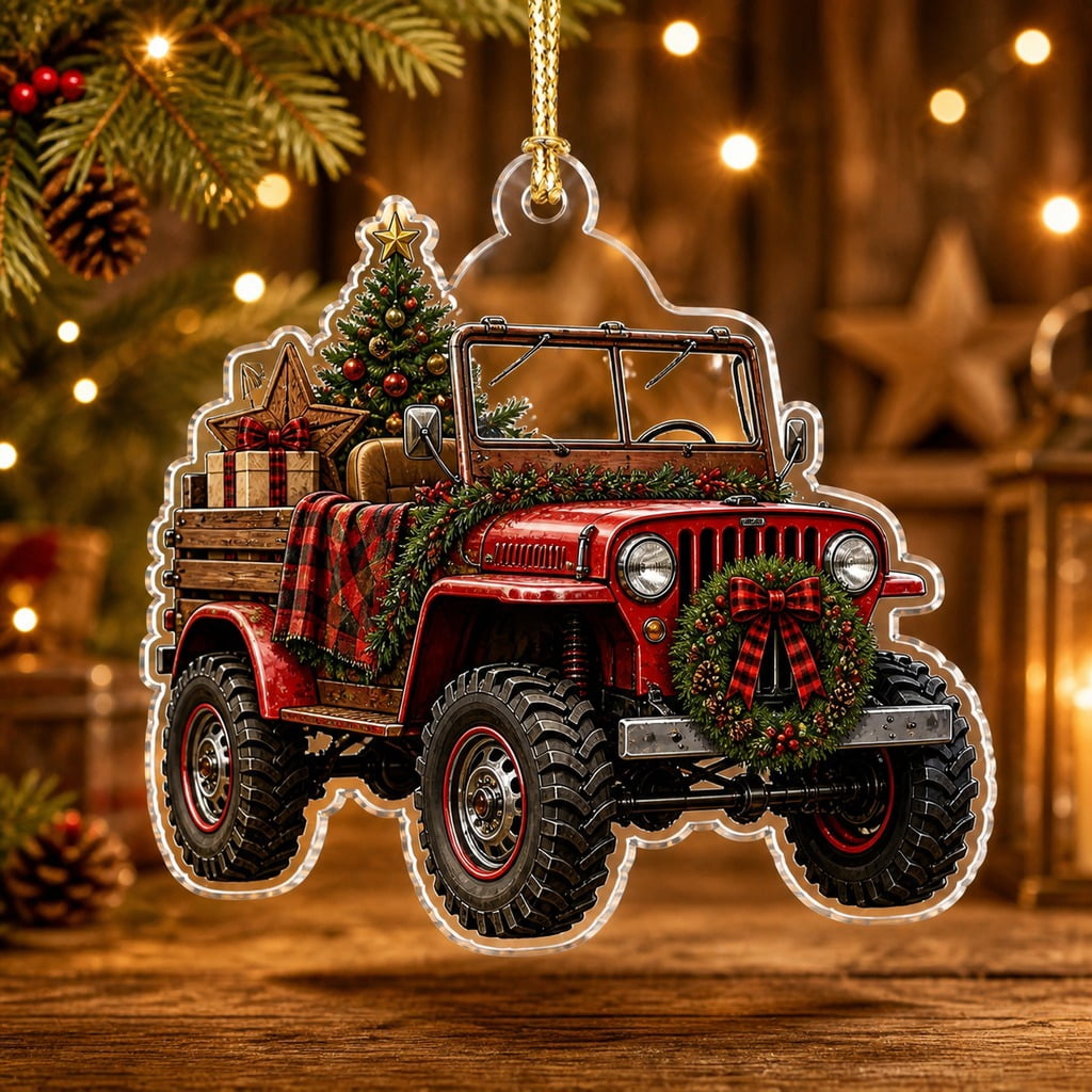 Christmas Ornament Country Farm Jeep Acrylic Tree Hanging for Rustic Holiday Decor