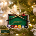 Christmas Tree Ornament Billiard Pool Table Crossed Cues and Numbered Balls Acrylic Hanging Holiday Decor