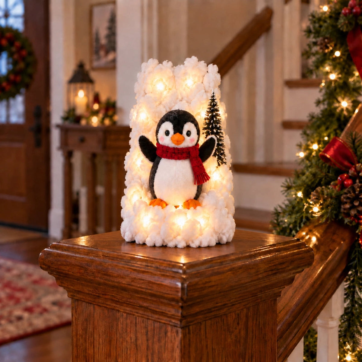 5Pack Penguin Christmas Stair Snow Decor Set,Festive Railing Accent with Playful Winter Scene,