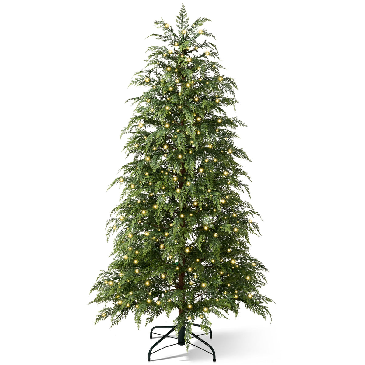 DR.Planzen 6' Pre-Lit Green Cypress Artificial Christmas Tree with 350 Warm White Twinkle LED Lights, Full-Bodied Xmas Tree with Metal Stand, Indoor Holiday Decoration